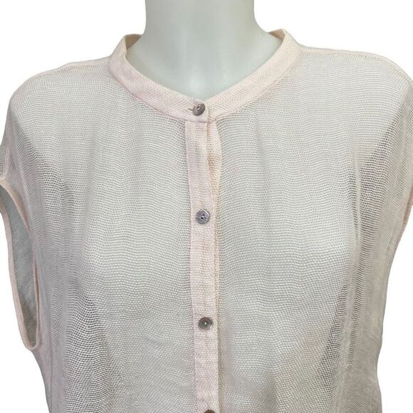 Eileen Fisher Shell Mandarin Sleeveless Button Up Mesh Cover Up Tunic Size L‎ - Picture 2 of 7
